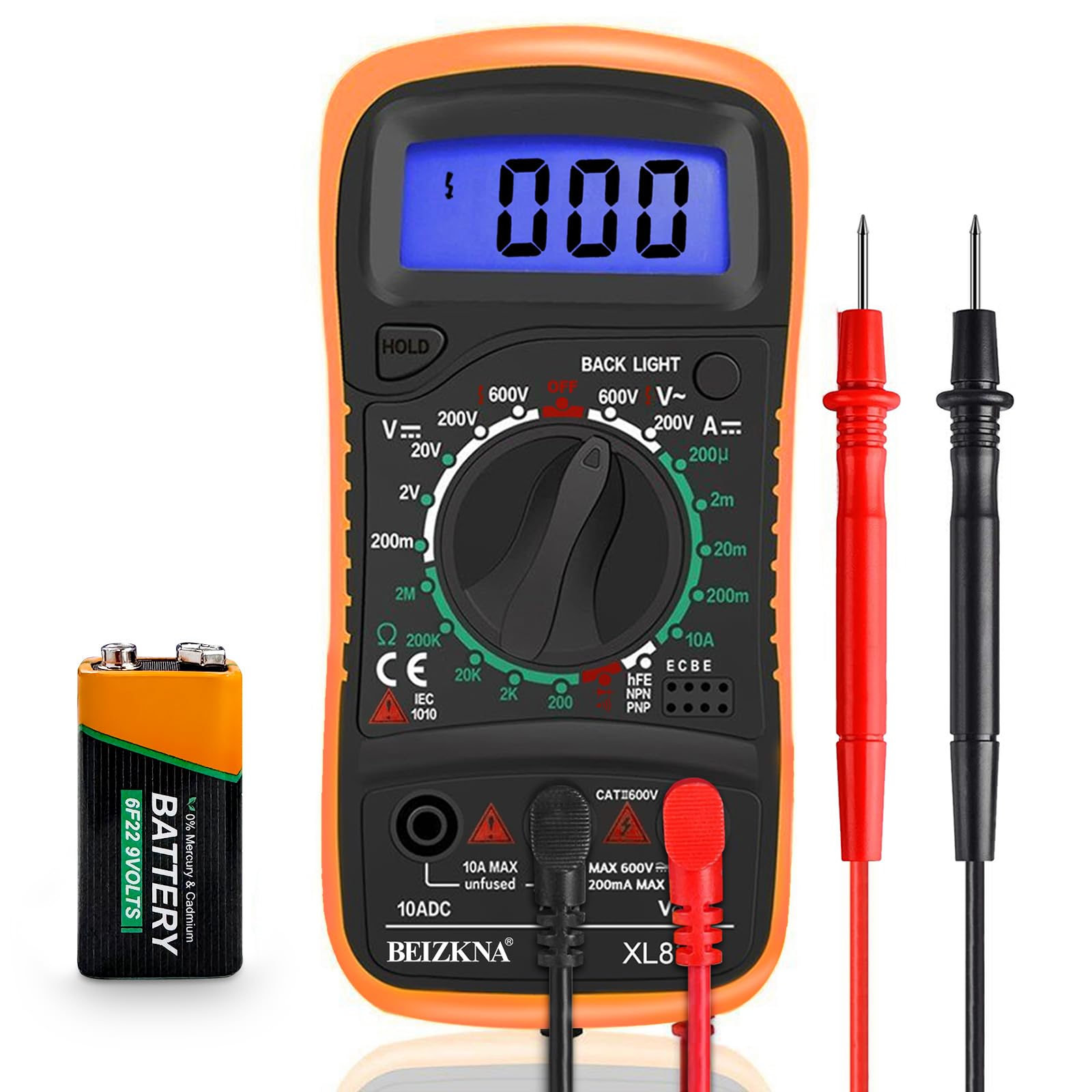 Digital Multimeter Voltmeter Battery Multi Tester Voltage Ohmmeter AC DC Volt OHM Amp Current Meter Continuity Circuit Resistance Diode Electrical Tester Ammeter with LCD Display Backlight