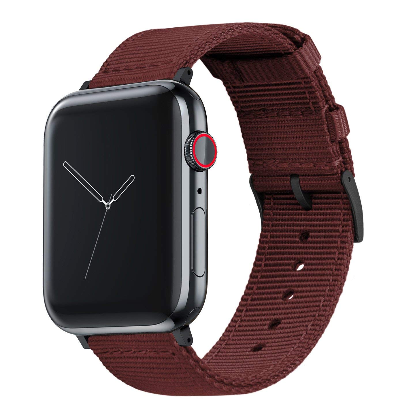 42mm/44mm/45mm/49mm Merlot - BARTON Two-Piece Military Style Watch Bands with quick release spring bar mechanism - Compatible with all Apple Watch Models - Black PVD Hardware- Fits wrists 5" to 8" โ image 1