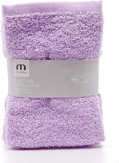 Meridiana 100% Cotton Washcloths Lavender 3 Pack 30cm x 30cm Machine Washable