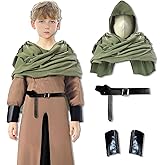 Yickoon Kids Medieval Renaissance Pirate Costume Renaissance Hooded Green Cloak Knight Cosplay Outfit for Halloween