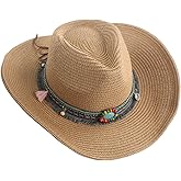 Women Men’s Western Cowboy Hat Summer Straw Hat Mexican Cowgirl Hat Newsboy Sunblock Top Cap Wide Brim Sun Hat