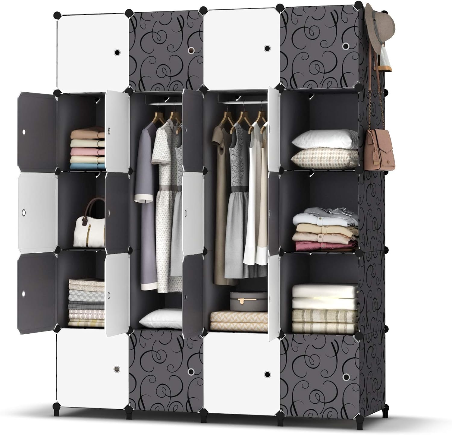 Portable Closet Wardrobe with Clothes Hanging Rod, Closet Organizers