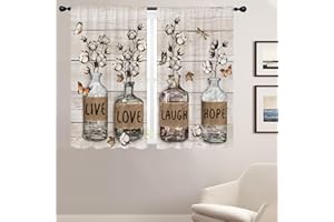 Coxila Farmhouse Window Curtains for Bedroom 52 x 63 Inch Rod Pocket Wide Rustic Country Vintage Retro Wooden cottagecore Cotton Autumn Fall Cute Living Room Treatment Set of 2 Curtain Panels Drapes