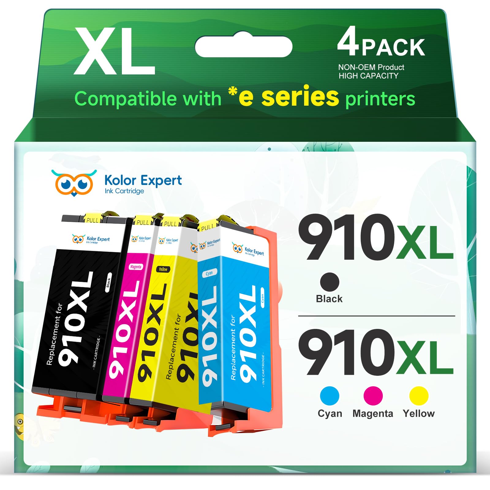Photo 1 of Kolor Expert 910XL Ink Cartridges Combo Pack Replacement for HP 910XL Ink Work with HP OfficeJet Pro 8025e 8022e 8015e 8028e 8035e 8020 8022 8025 8035 Printer (Black, Cyan, Magenta, Yellow)