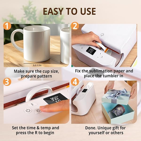 HTVRONT AUTO TUMBLER HEAT PRESS MACHINE – MUG HEAT PRESS HEAT UP FAST & EVEN, PROFESSIONAL TUMBLER PRESS HIGH-SECURITY FOR 2.9″-3.2″ SUBLIMATION TUMBLERS, CUPS, GLASSES AND MUGS, WHITE
