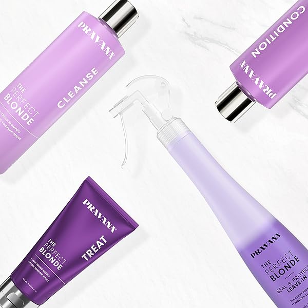 PRAVANA THE PERFECT BLONDE SEAL & PROTECT LEAVE-IN CONDITIONER | NEUTRALIZES BRASSY, YELLOW TONES | FOR COLOR-TREATED HAIR | DETANGLES, PROTECTS, MOISTURIZES STRANDS | 2 FL OZ