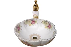 XIGGJYL Vessel Bathroom Sink Flower Shape Design Porcelain Above Counter Sink for Bar and Cloakroom Chinese Vanity Bowl
