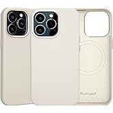 Rumwot Genuine Leather for iPhone 14 Pro Case|Full Grain Leather|Compatible with MagSafe and Wireless Charging|Metal Buttons Camera Bezel|Slim Fit-Drop and Scratch Resistant (Beige)