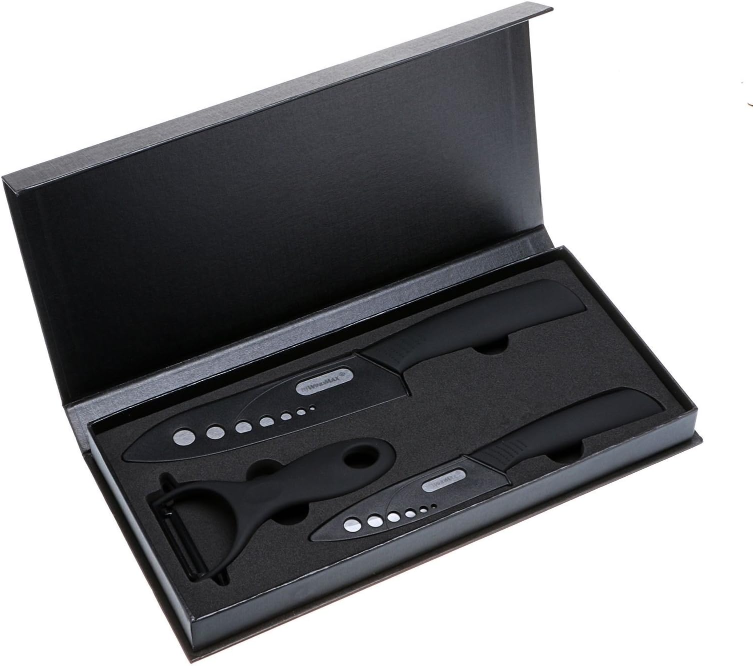 Black Blade Set Ceramic Chef Kitchen Knives 4" 6" + Peeler Knife Cutlery