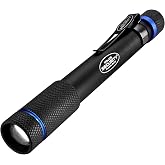 Police Security Aura Black LED Penlight - 270 Lumen | Black Finish | Slide Focus | Belt Clip Included | Includes AA Battery
