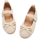 Fv8suxie Toddler Girls Dress Shoes Knit Mary Jane Flats Ballet Comfortable Flat with Bow for Little Kids Big Kid Girl