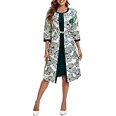 Women's Dress Church Suits 2 Piece with Jacquard Embroidery Long Jacket Church Set for Formal Occasions or Wedding Party