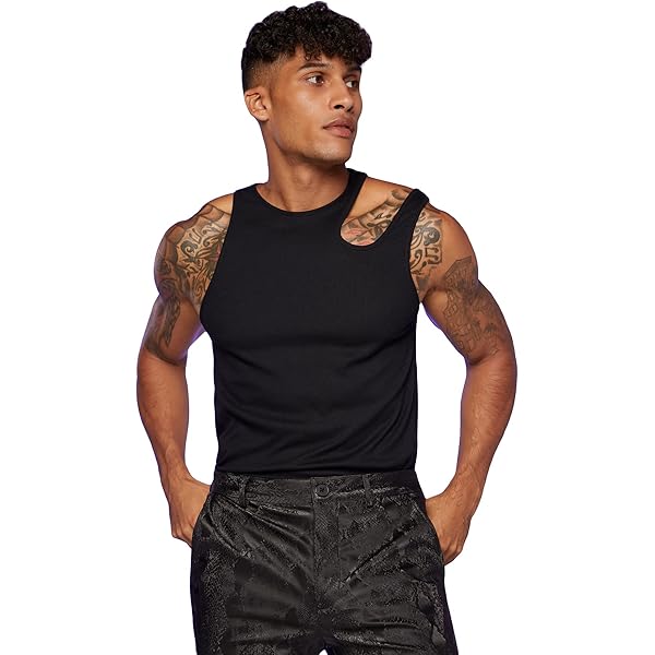 Zaldita Men's Sleeveless Wet Look PVC Leather Top High Neck