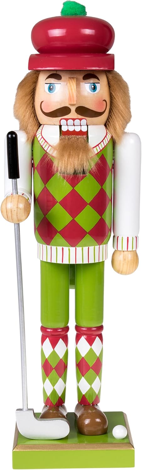 Nutcrackers - Clever Creations Golfer 14 Inch Traditional Wooden Nutcracker, Festive Christmas Décor for Shelves and Tables