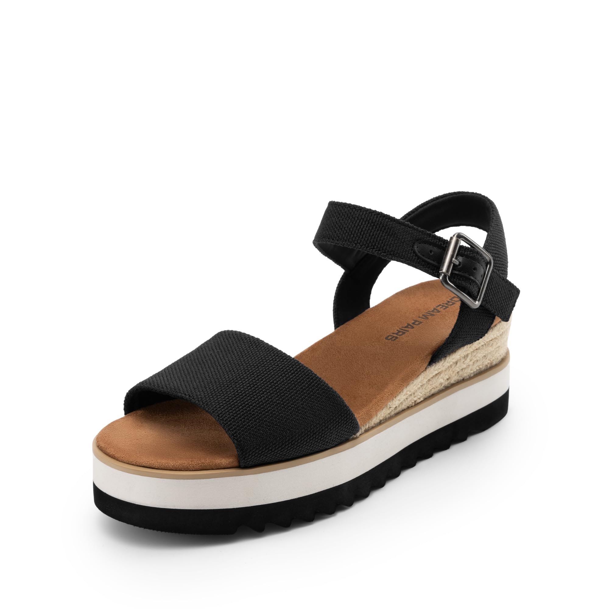 DREAM PAIRS Women's Open Toe Buckle Ankle Strap Espadrille Platform Wedge Sandals,Size 9.5,Black-Canvas,DWUMPS2504 Image