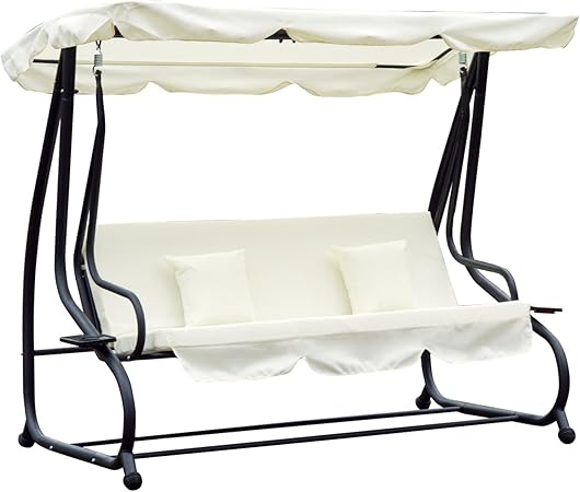 Amazon De Outsunny Hollywoodschaukel Gartenschaukel 3 Sitzer Liegefunktion Stahl Creme 200x120x164cm