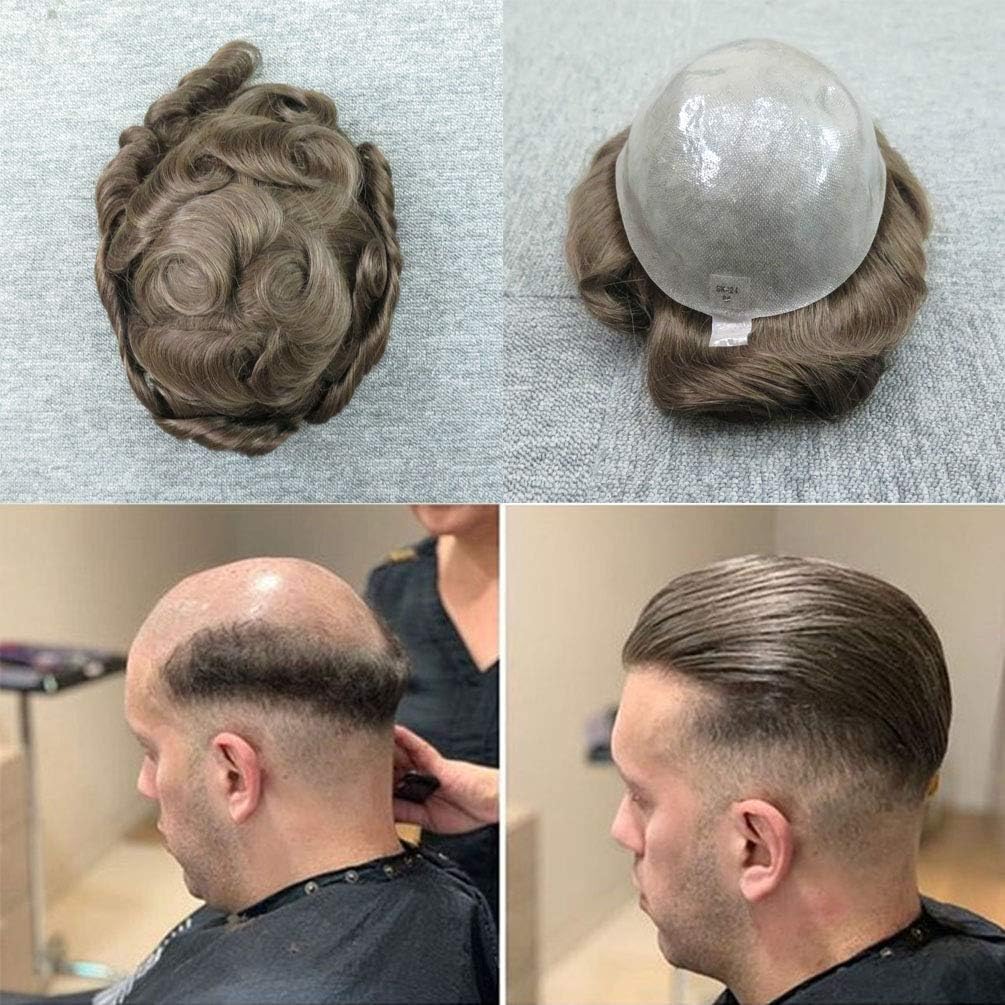 100% human hair Full PU Mens Toupee Hair Replacement System For Men Hairpiece Remy Hair Toupee Men Wig