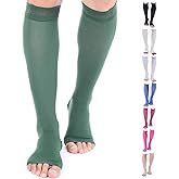 Doc Miller Open Toe Compression Socks for Women & Men 15–20 mmHg, Knee High Calf Support Sleeves, Graduated Stockings for Swelling Recovery, Circulation, 1 Pair