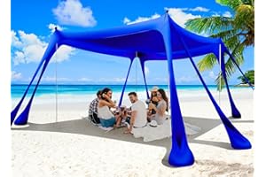 Wabolay Beach Tent Canopy Pop Up Shade 10x10ft Sun Shelter Portable Family UPF50+ with 8 Sandbags-2 Sand Shovel-4 Aluminum Poles-Ground Pegs-Carrying Bag for Outdoor Camping Fishing Backyard Picnic