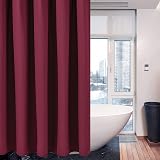 Shower Curtain 152x182cm Burgundy with Metal Hooks, Waffle Fabric view 8