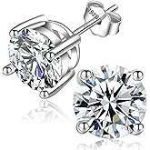 Sterling Silver Moissanite Stud Earrings - D Color VVS1 Brilliant Round Cut Lab Grown - S925 Friction-Back With Authenticity Certificate 1Ct 2Ct 3Ct