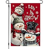 CROWNED BEAUTY Christmas Snowman Garden Flag 12x18 Inch Double Sided Red Xmas Let It Snow Decoration for Outside Yard CF1898-12