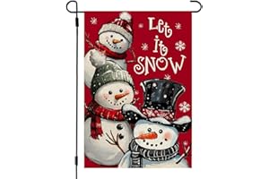 CROWNED BEAUTY Christmas Snowman Garden Flag 12x18 Inch Double Sided Red Xmas Let It Snow Decoration for Outside Yard CF1898-12
