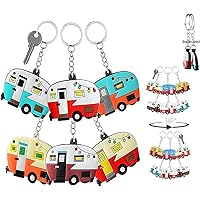 2 Pack Camper Keychain Set Happy RV Keyring Couples Camping Gifts for Men Women Camper Travel Trailers Accessories
