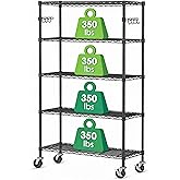 Wire Shelving with Wheels Metal Garage Storage Shelves Rack Unit 5 Tier Heavy Duty Steel Utility Rolling Shelve Adjustable Industrial Sturdy Shelving for Kitchen Garage Pantry Bathroom Closet Laundry