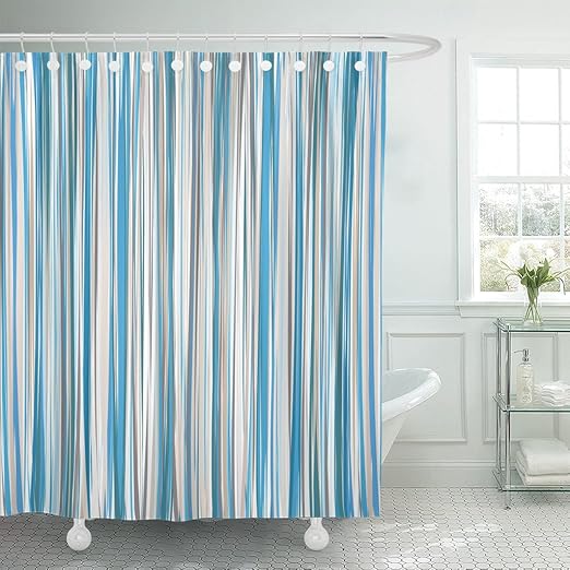 Amazon Com Emvency Shower Curtain Brown Stripe Blue Beige White