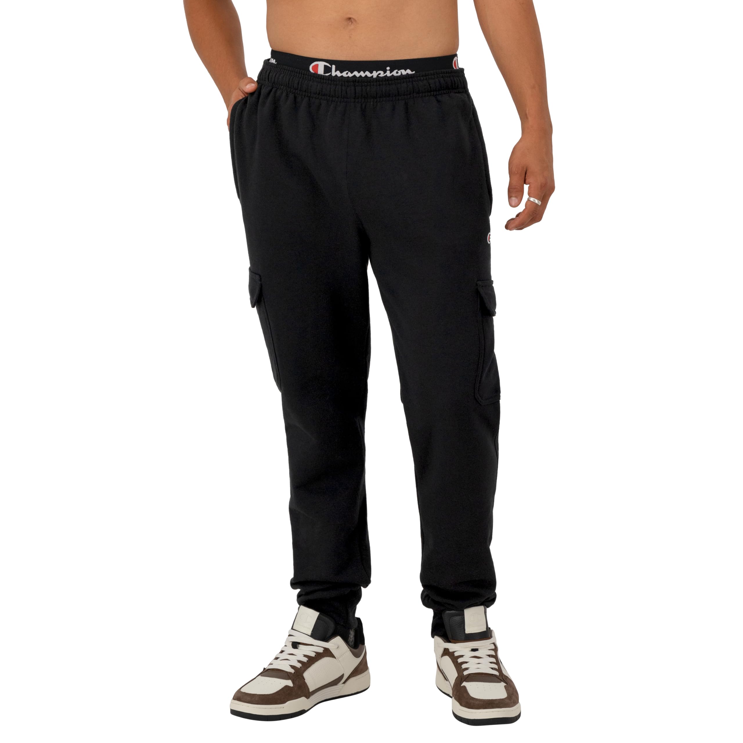 Champion, Powerblend, Ankle-Length Joggers, Sweatpants for Men with Pockets (Reg Tall), Black C Patch Logo, 4X-Large Big