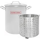 CONCORD Stainless Steel Stock Pot w/Steamer Basket. Cookware great for boiling and steaming (24 Quart)