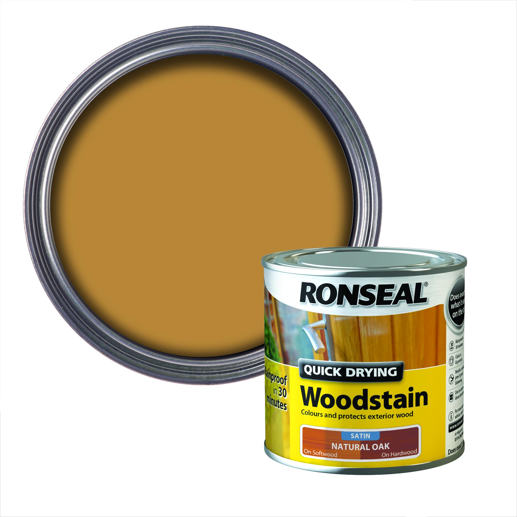 Ronseal QDWSNO250 250 ml Satin Finish Quick Dry Woodstain - Natural Oak