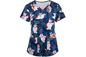 OIOLOYJM Scrubs for Women Set Animal Print Tops for Women V Neck Cartoon Pattern Short Sleeve Nursing Tops with Pockets