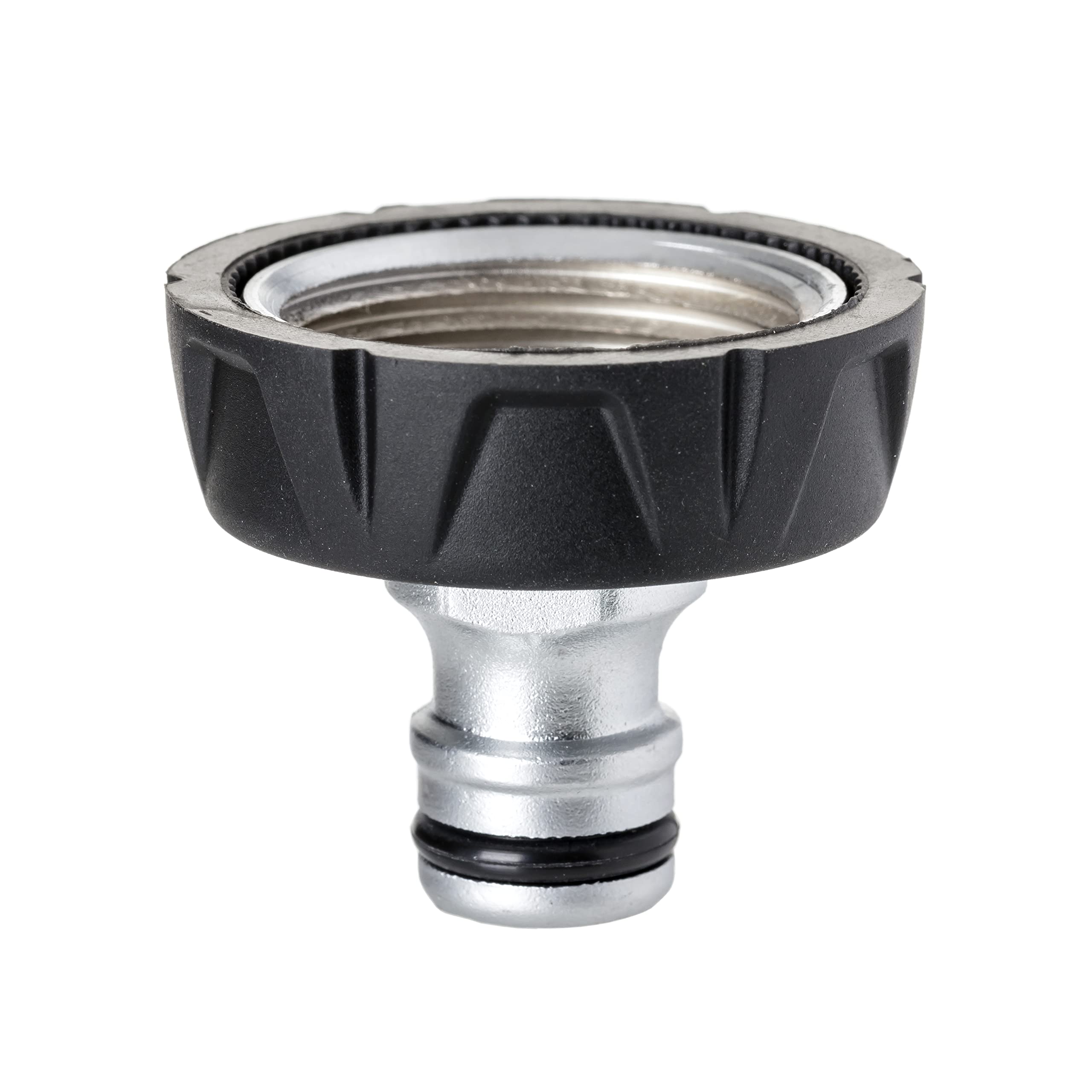 TATAY Female Tap Connector 1" Metal Soft, Aluminium, Universal Connector, Stainless and Corrosion Resistant, Easy Installation, Silver - Black — image 1