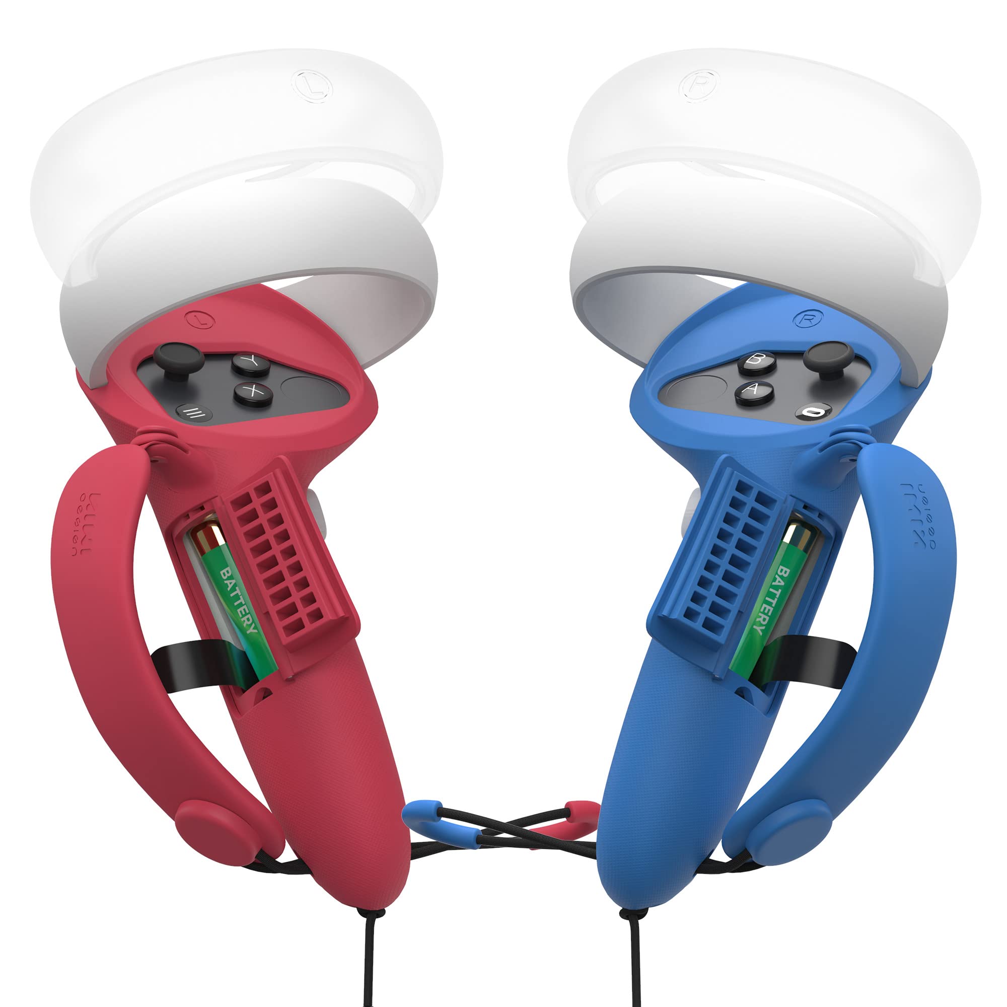 Photo 1 of KIWI design Controller Grips Cover with Battery Opening Adjustable with Knuckle Straps, Suitable for Large Hands Compatible with Quest 2 Accessories (RD+BU)