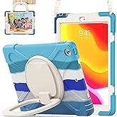 LX-SUNCX for iPad 10.2 Case 9th Generation 2021 / 8th Gen 2020 / 7th 2019,Shockproof Kids Case with Screen Protector,Rotating Stand/Pencil Holder/Shoulder Strap for iPad 10.2 Inch - Colourful Blue