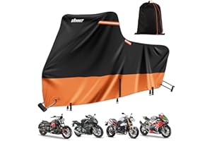 SRIMMIT Heavy Duty Motorcycle Cover,420D Waterproof Motorcycle Cover,5 Reflective Strips,2 Air Vents, fits for Softail Standard,Fat Boy,Street Bob,Low Rider S,Breakout (3XL 109"x44"x56" Black & Orange)