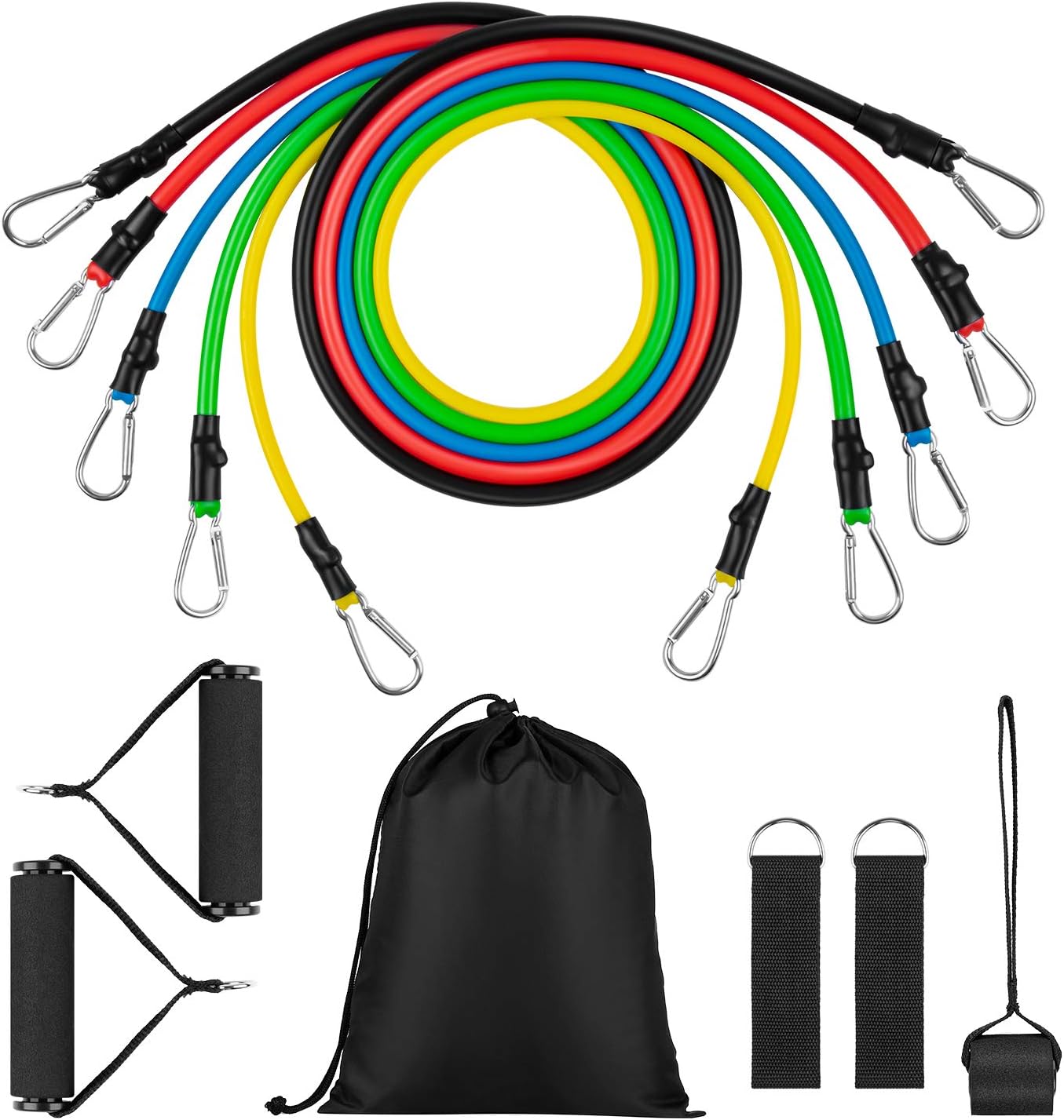 UOON Exercise Resistance Bands Set, Fitness Bands Set with 5 Fitness Tubes, 2 Hand Grips, Door Anchor, Ankle Straps, Carrying Pouch - Yoga, Pilates, Workout Fitness Equipment for Men Women