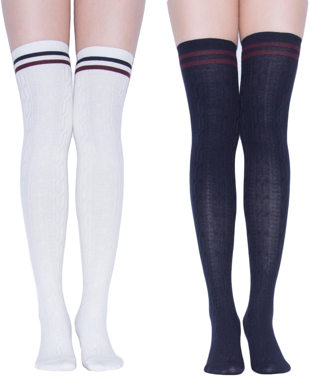 TooPhoto Womens Thigh High Socks Over Knee Stockings Rainbow Stripes Colorful