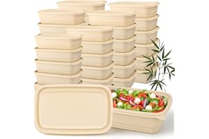 50 Pack 32 Oz Disposable Meal Prep Containers with Lids, Rectangular Food Containers Bamboo Colour Leak Resistant Take Out Co