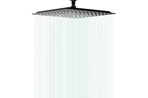 AULEEND Square Shower head, High Flow Stainless Steel Square Rainfall Shower Head, High Pressure Design Even at Low Water Flow (A03 Matte Black, 12 Inch)