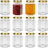Keketin 4oz Hexagon Glass Jam Jar with Gold Lids,12pcs Canning Jars for Jams,Spice,Sauces,Candy,Food Storage,Wedding Favors o