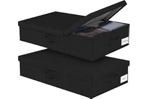 BOAILYDI Under Bed Storage, Large Underbed Storage Containers with Lids, Foldable Clothes Storage Bins W/ Reinforced Handle for Bedroom Organization, Closet Organizers for Blanket, Shoe, Pillow -2 Pack, Black