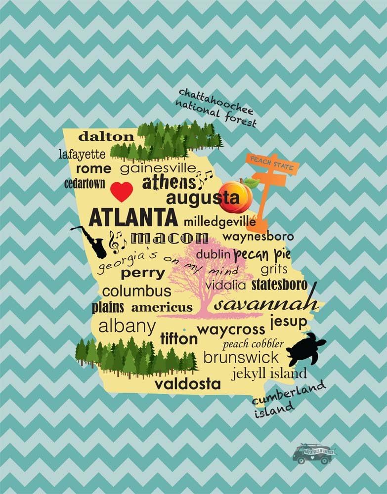 Amazon Com Georgia Atlanta Home Love Cute Pattern Heart Map Wall Decor Art Typography Print Posters Prints