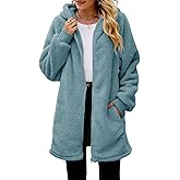 Yanekop Fleece Jacket Women Full Zip Hooded Sherpa Winter Jackets Warm Oversized Hoodie Faux Fur Coat Outerwear(C Green,S)