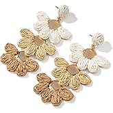 Handmade Raffia Flower Drop Dangle Earring- Boho Statement flower Petal Earrings for Summer