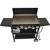 Griller's Choice Outdoor Griddle Grill Propane Gas Flat Top - Hood Included, 4 Shelves, Disposable Grease Cups, 36,000 BTU's,