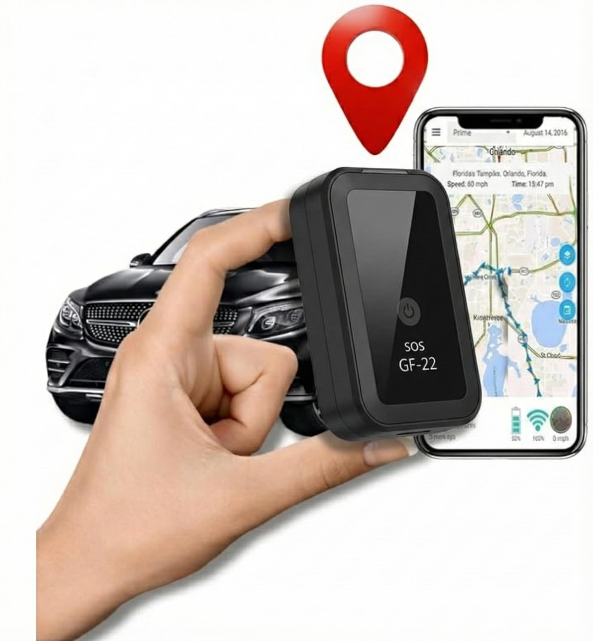 KF Premium Universal Car GPS Tracker Magnetic Vehicle Bike Mini Tracking Device Wireless Portable Real Time Locator Anti Lost Recording Multiple Alarm Old Man Child Location with Free App