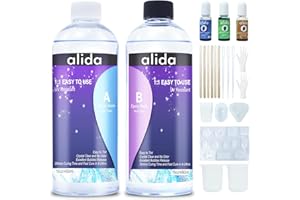 ALIDA 16OZ Crystal Clear Epoxy Resin, Resin Epoxy Table Top, No Yellowing & Bubbles, Self Leveling 1:1 Mix for DIY Jewelry, Art Casting Epoxy Resin Kit